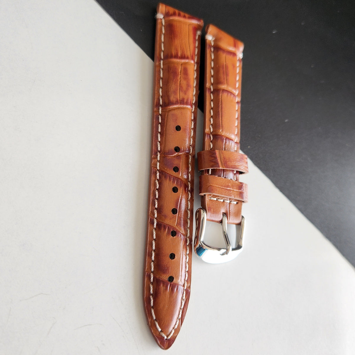 18MM Tan Leather Croco Strap for Automatic Mechanical Watches H15