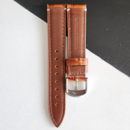 18MM Tan Leather Croco Strap for Automatic Mechanical Watches H15