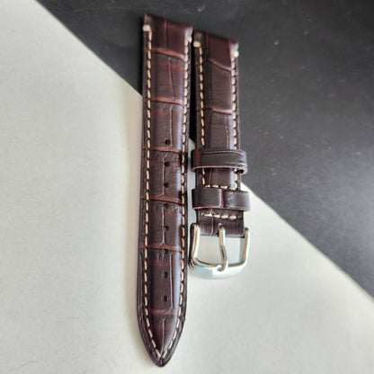 18MM Dark Brown Croco Leather Croco Strap for Automatic Mechanical Watches H18
