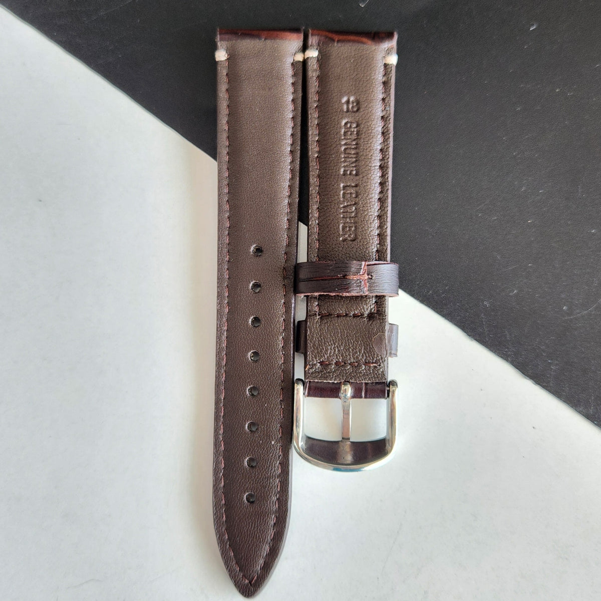 18MM Dark Brown Croco Leather Croco Strap for Automatic Mechanical Watches H18