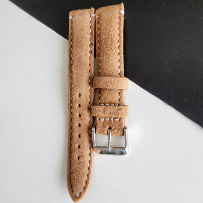18MM Tan Suede Leather Strap for Automatic Mechanical Watches H23