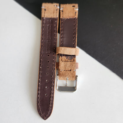 18MM Tan Suede Leather Strap for Automatic Mechanical Watches H23