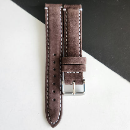 18MM Brown Suede Leather Strap for Automatic Mechanical Watches H24