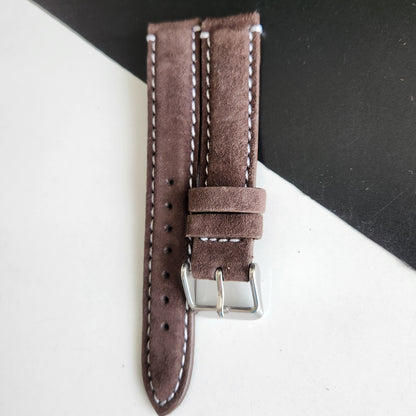 18MM Brown Suede Leather Strap for Automatic Mechanical Watches H24