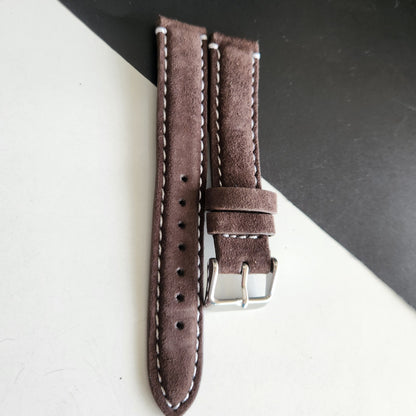 18MM Brown Suede Leather Strap for Automatic Mechanical Watches H24