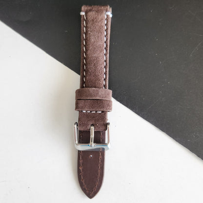 18MM Brown Suede Leather Strap for Automatic Mechanical Watches H24