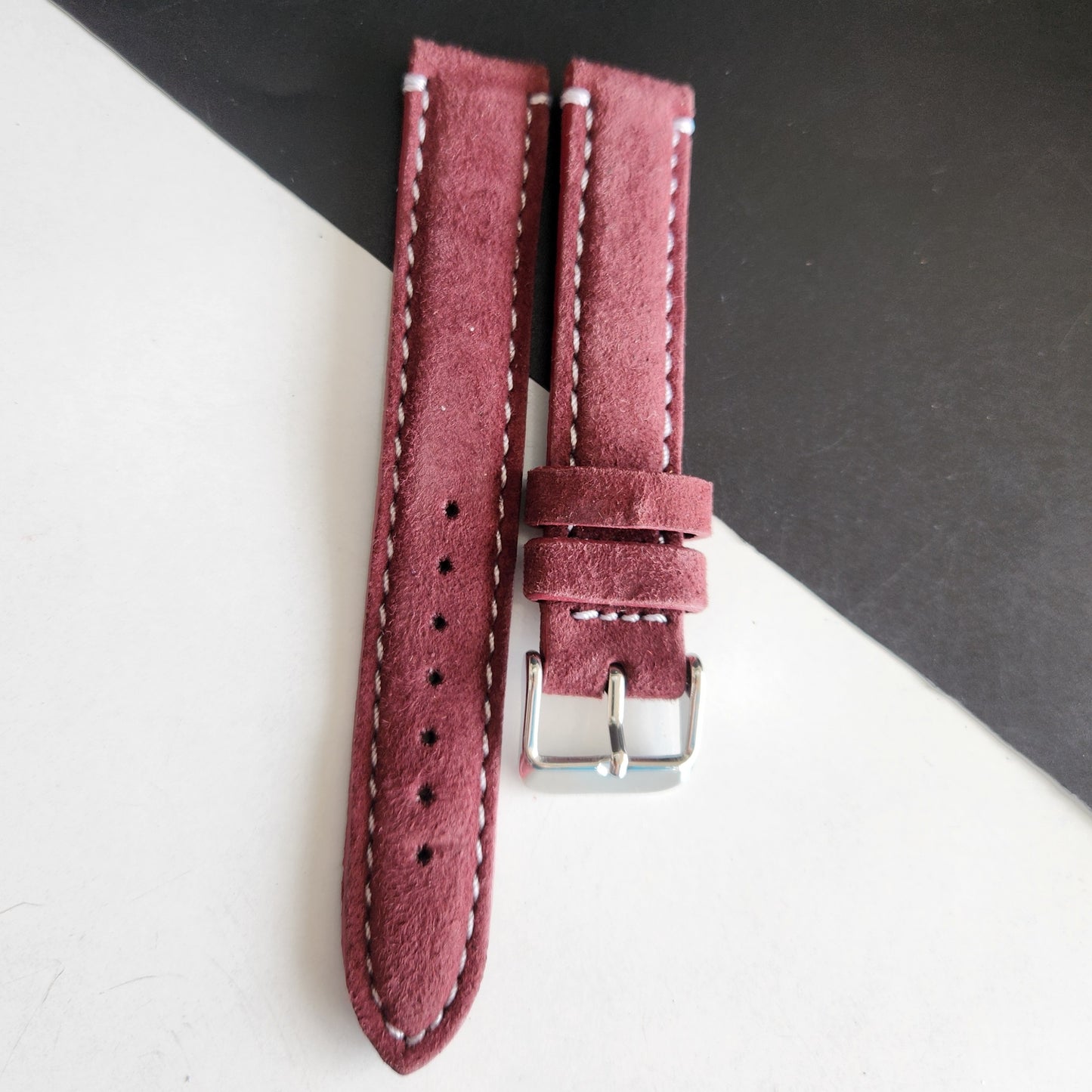 18MM Red Suede Leather Strap for Automatic Mechanical Watches H30
