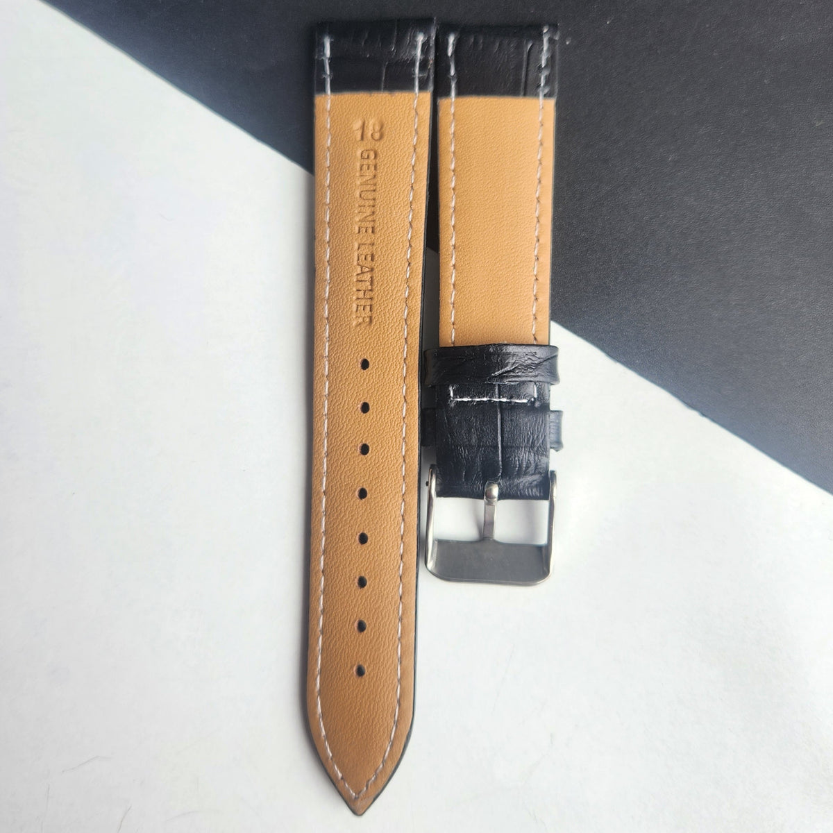 18MM Black Leather Croco Strap for Automatic Mechanical Watches H33