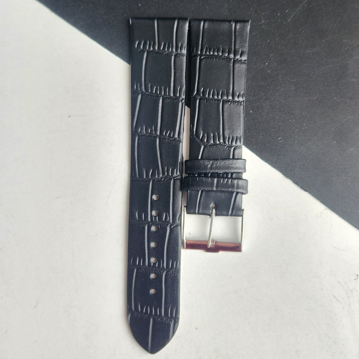 22MM Black Croco Leather Slim Strap for TITAN EDGE Quartz Watches H54