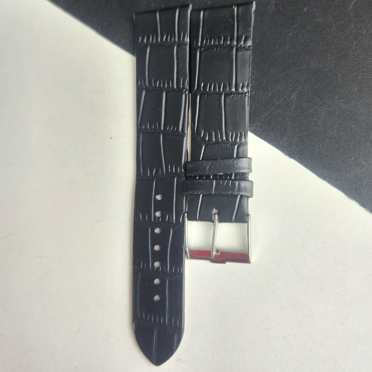 22MM Black Croco Leather Slim Strap for TITAN EDGE Quartz Watches H54