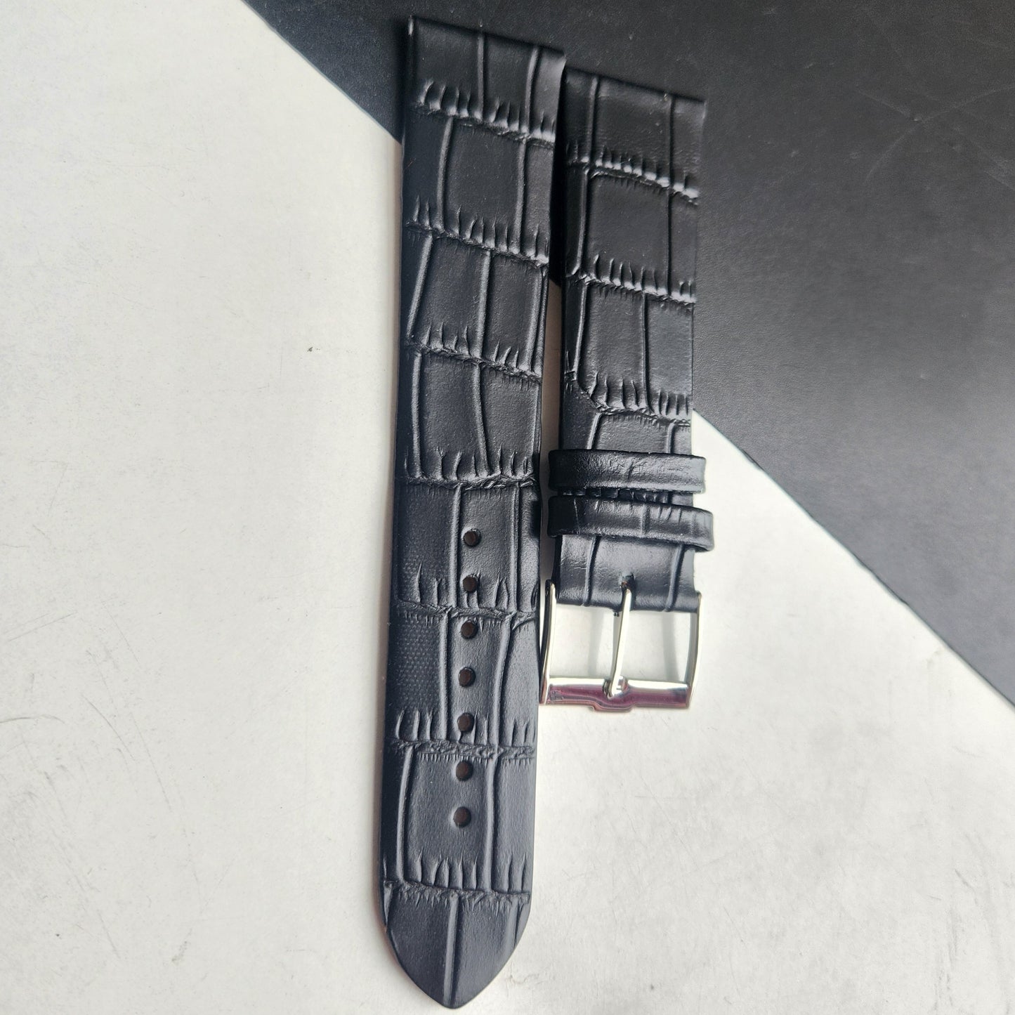 22MM Black Croco Leather Slim Strap for TITAN EDGE Quartz Watches H54