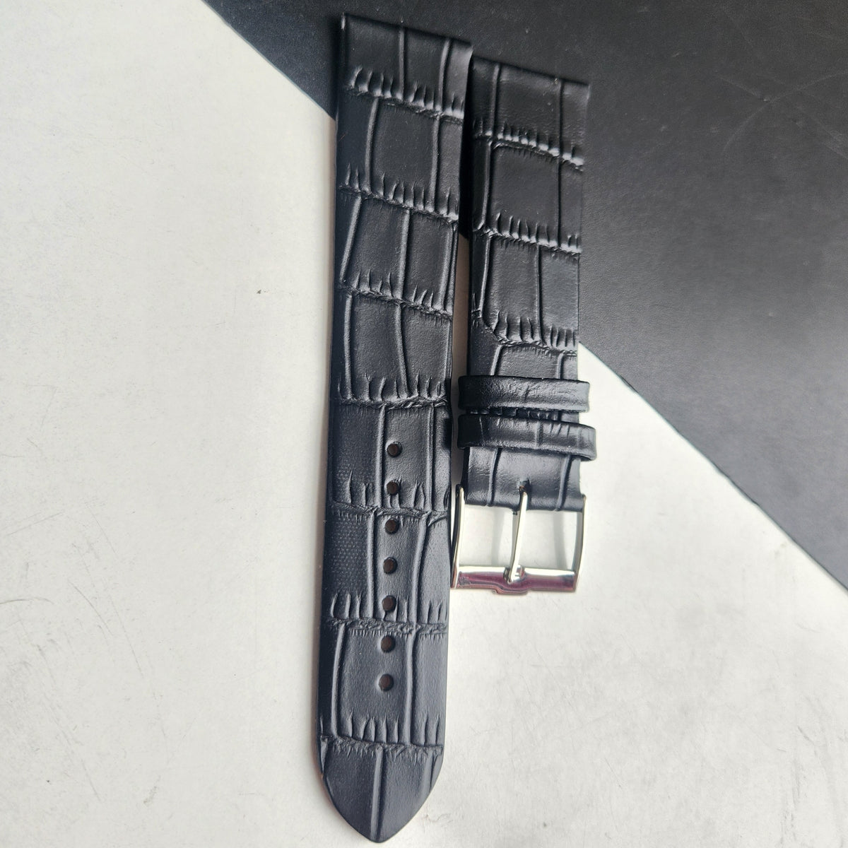 22MM Black Croco Leather Slim Strap for TITAN EDGE Quartz Watches H54