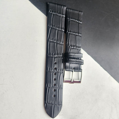 22MM Black Croco Leather Slim Strap for TITAN EDGE Quartz Watches H54