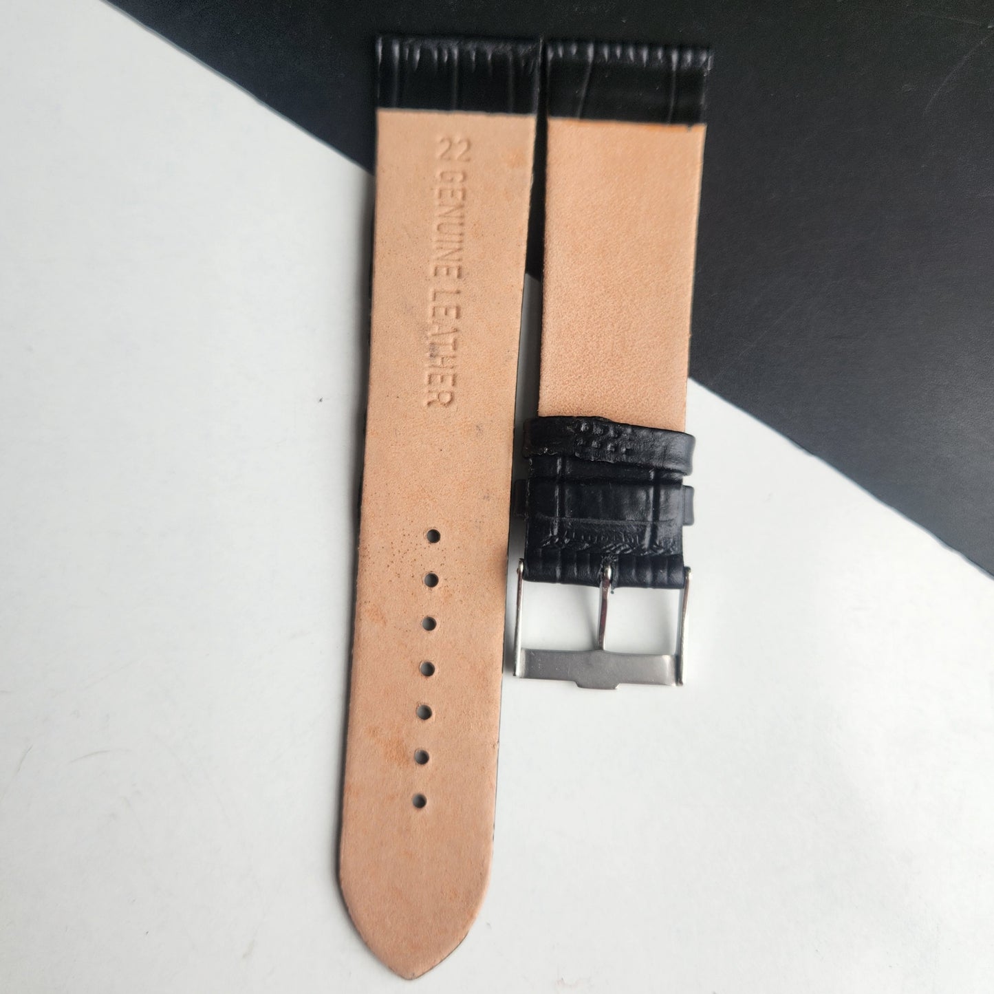 22MM Black Croco Leather Slim Strap for TITAN EDGE Quartz Watches H54
