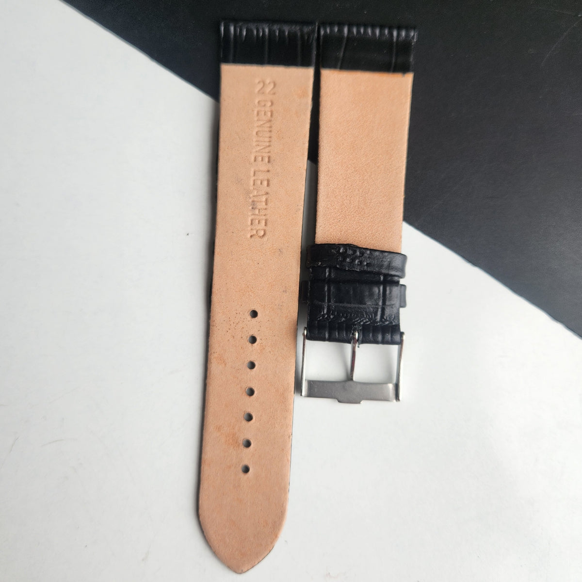 22MM Black Croco Leather Slim Strap for TITAN EDGE Quartz Watches H54