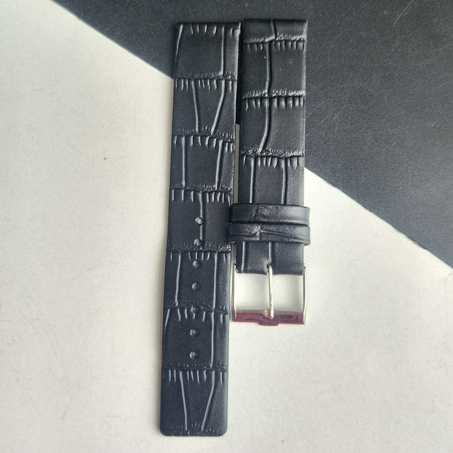 18MM Black Croco Leather Slim Strap for TITAN EDGE Quartz Watches H56