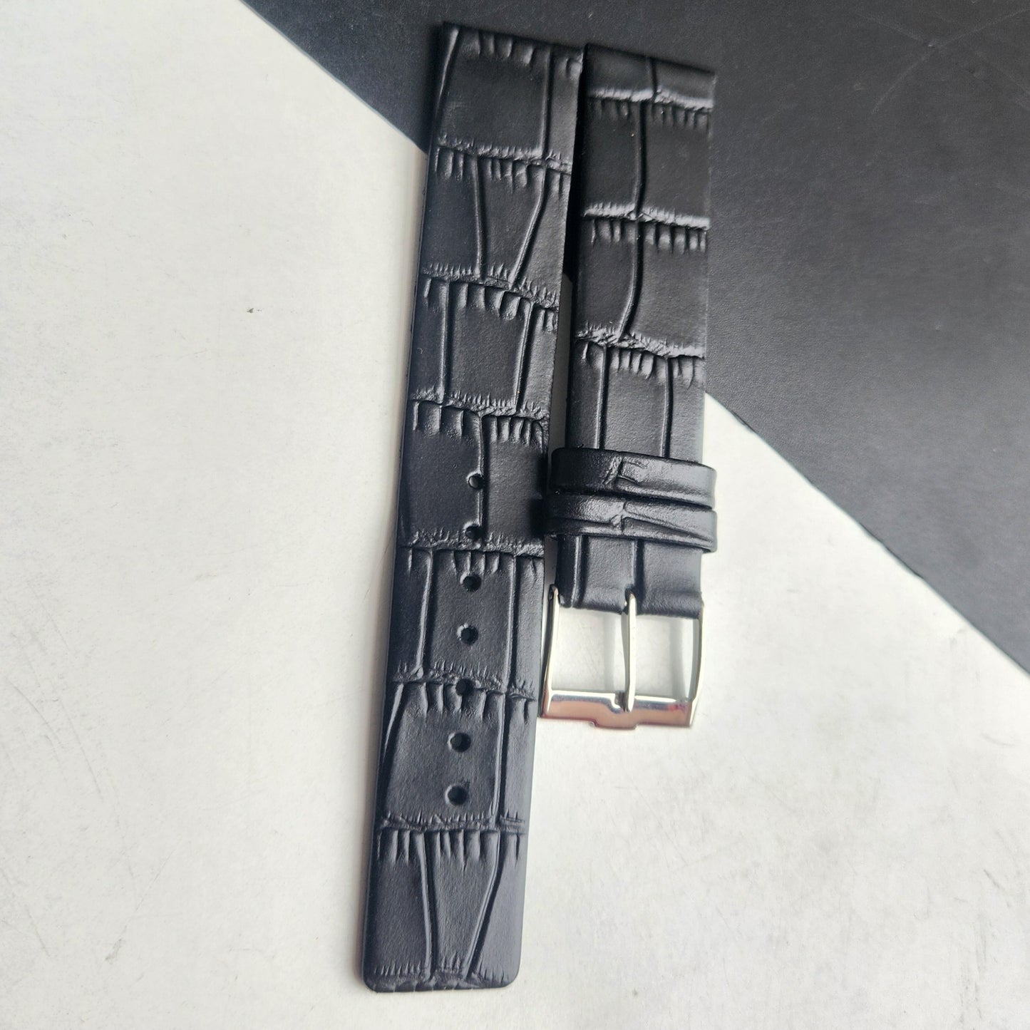 18MM Black Croco Leather Slim Strap for TITAN EDGE Quartz Watches H56
