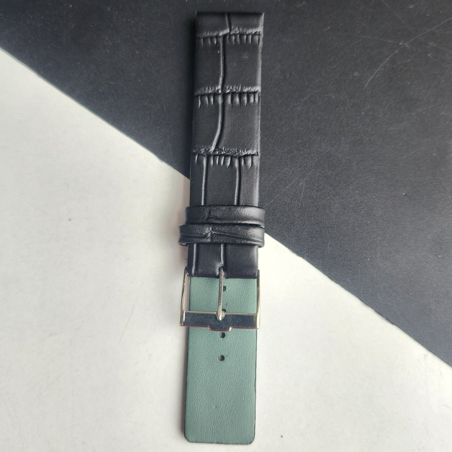 18MM Black Croco Leather Slim Strap for TITAN EDGE Quartz Watches H56