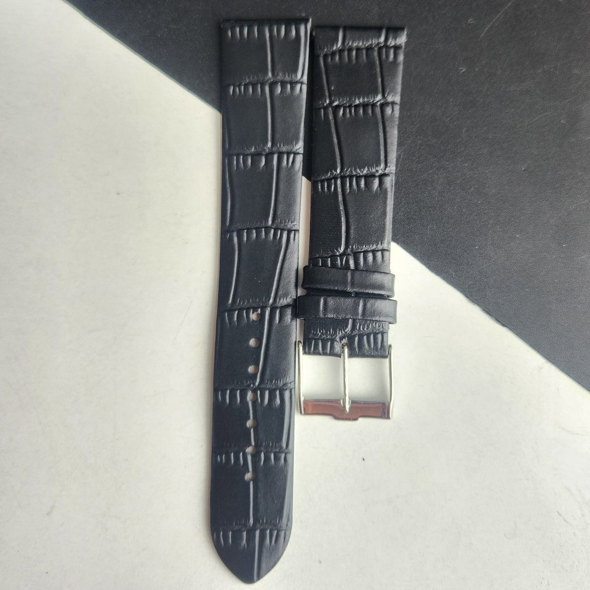 20MM Black Croco Leather Slim Strap for TITAN EDGE Quartz Watches H57