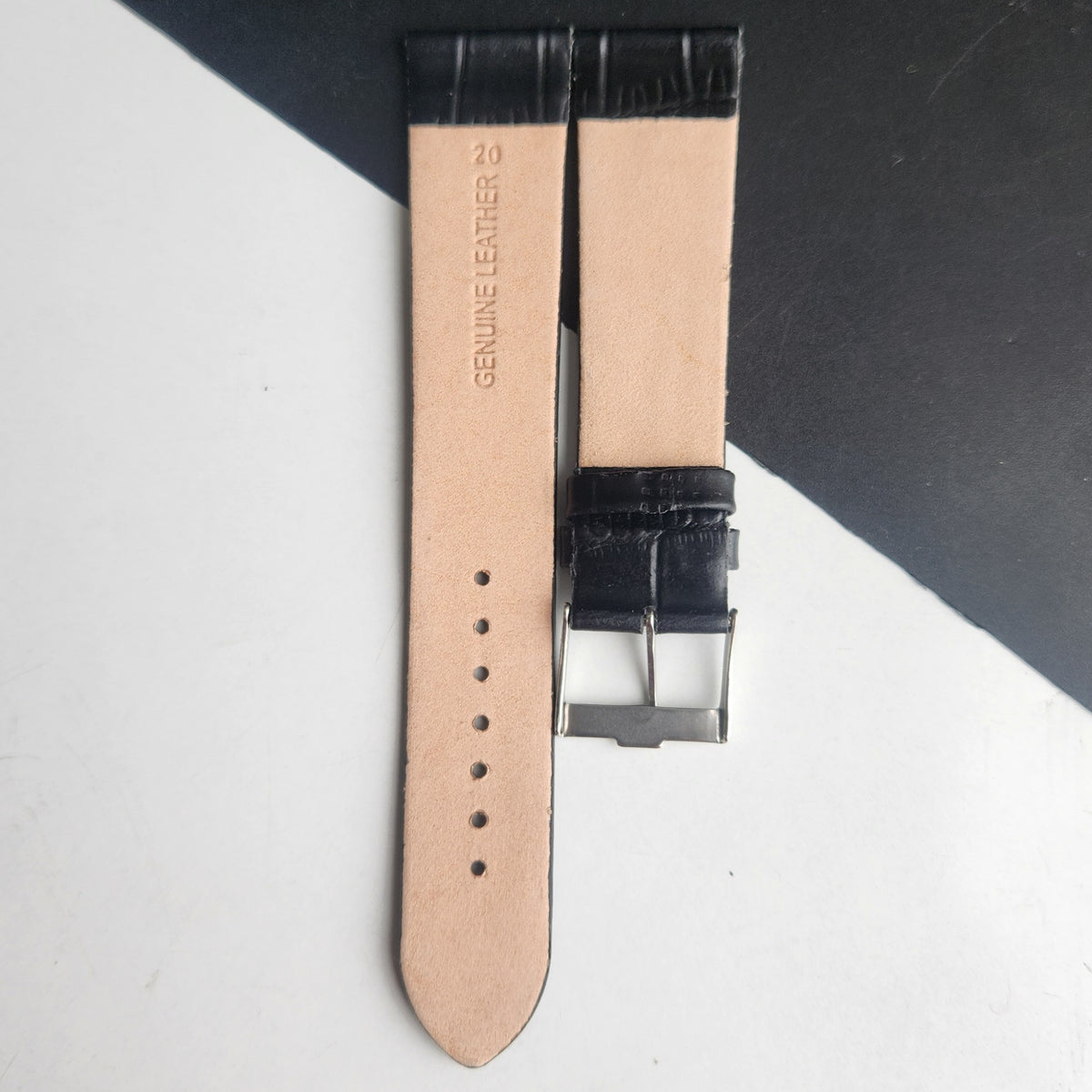 20MM Black Croco Leather Slim Strap for TITAN EDGE Quartz Watches H57