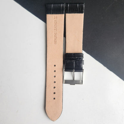 20MM Black Croco Leather Slim Strap for TITAN EDGE Quartz Watches H57