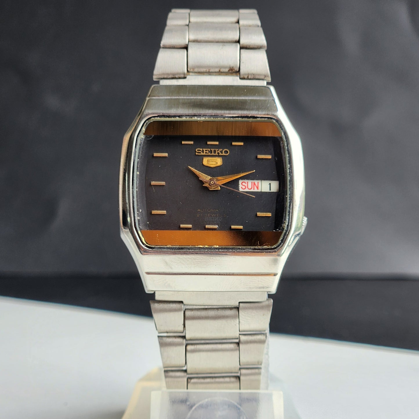Vintage 1998 Original Seiko 5 Automatic 7S26-2070 Black Face 21 Jewels Day-Date Japanese Men's Wrist Watch ET54