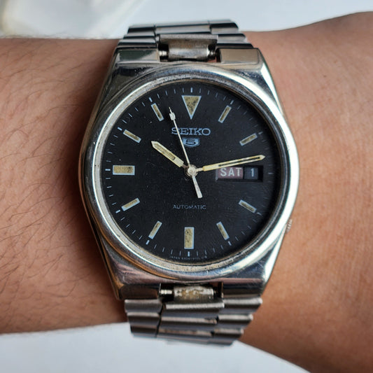 Vintage 1978 Original Seiko 5 Automatic 6319-601A Black Face 21 Jewels Day-Date Japanese Men's Wrist Watch ET61