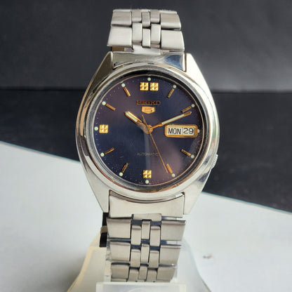Vintage 1997 Original Seiko 5 Automatic 7S26-8760 Blue Face 21 Jewels Day-Date Japanese Men's Wrist Watch ET63