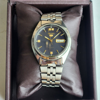 Vintage 1997 Original Seiko 5 Automatic 7S26-8760 Blue Face 21 Jewels Day-Date Japanese Men's Wrist Watch ET63