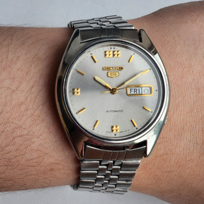 Vintage 1954 Original Seiko 5 Automatic 6309-8840 Silver Face 17 Jewels Day-Date Japanese Men's Wrist Watch ET68