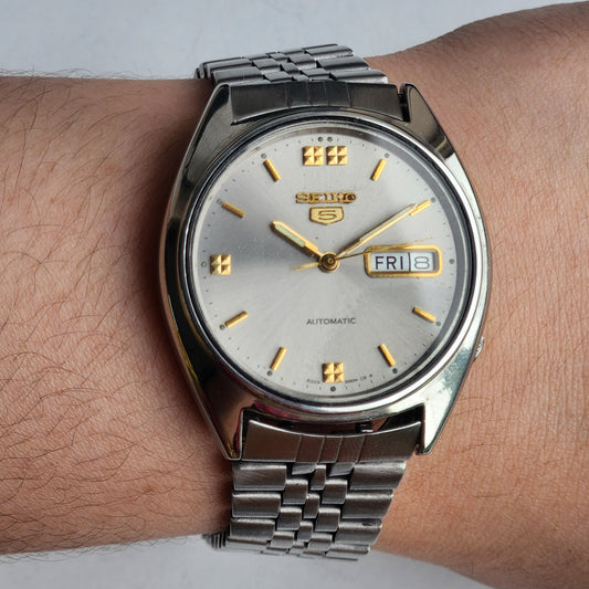 Vintage 1954 Original Seiko 5 Automatic 6309-8840 Silver Face 17 Jewels Day-Date Japanese Men's Wrist Watch ET68