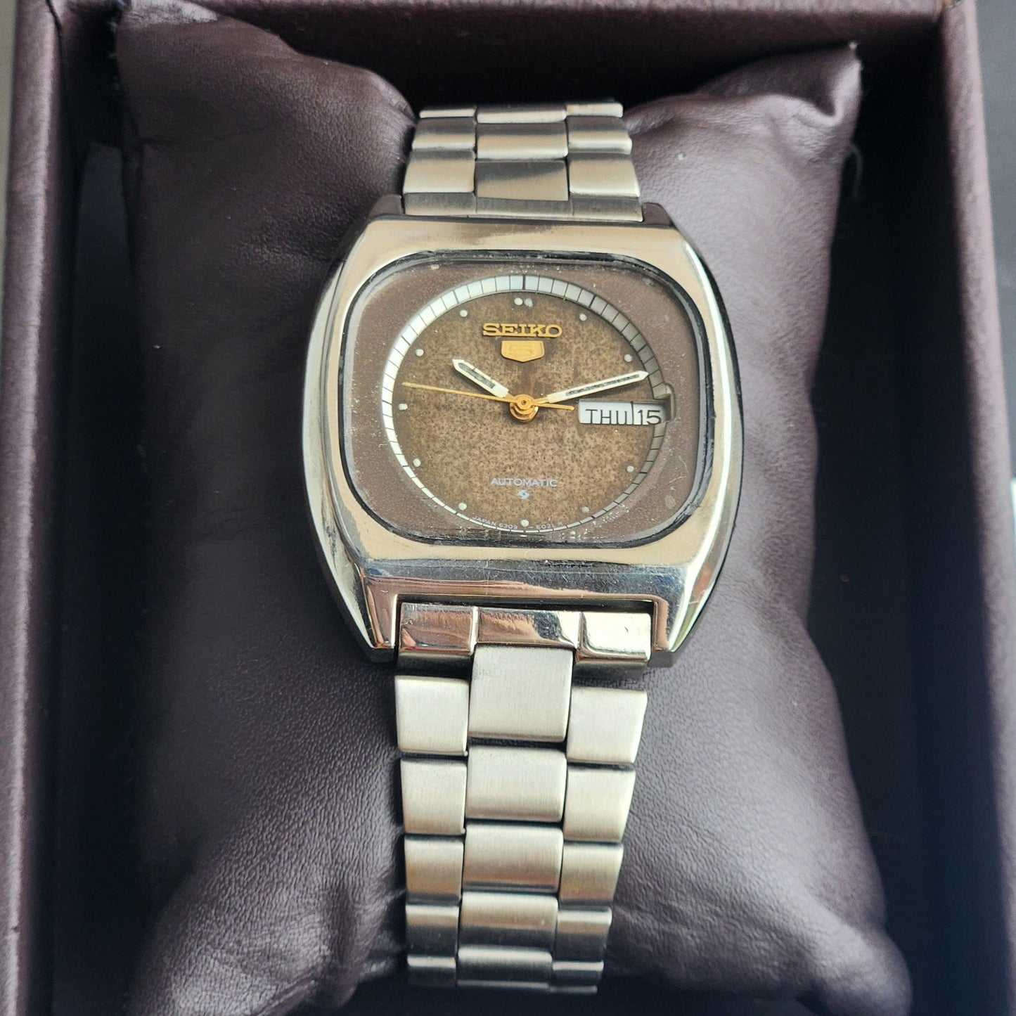 Vintage 1981 Original Seiko 5 Automatic 6309-6030 Brown Face 17 Jewels Day-Date Japanese Men's Wrist Watch ET73