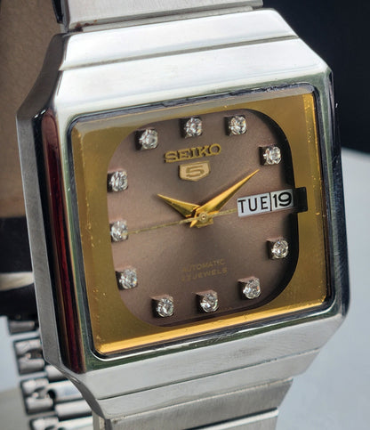 Vintage 1982 Original Seiko 5 Automatic 6349-503B Brown Face 23 Jewels Day-Date Japanese Men's Wrist Watch ET76