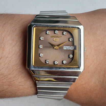Vintage 1982 Original Seiko 5 Automatic 6349-503B Brown Face 23 Jewels Day-Date Japanese Men's Wrist Watch ET76