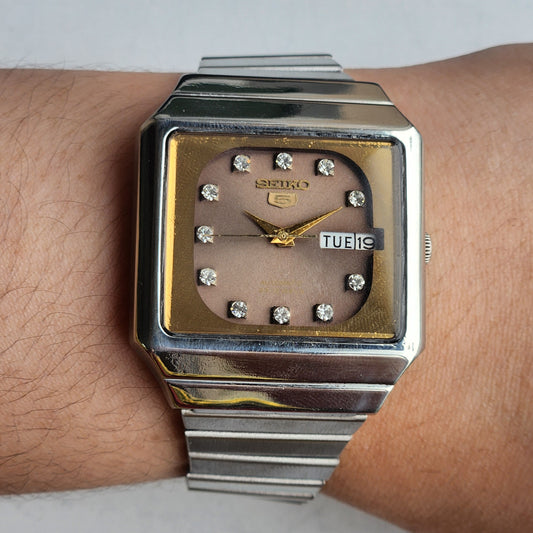 Vintage 1982 Original Seiko 5 Automatic 6349-503B Brown Face 23 Jewels Day-Date Japanese Men's Wrist Watch ET76