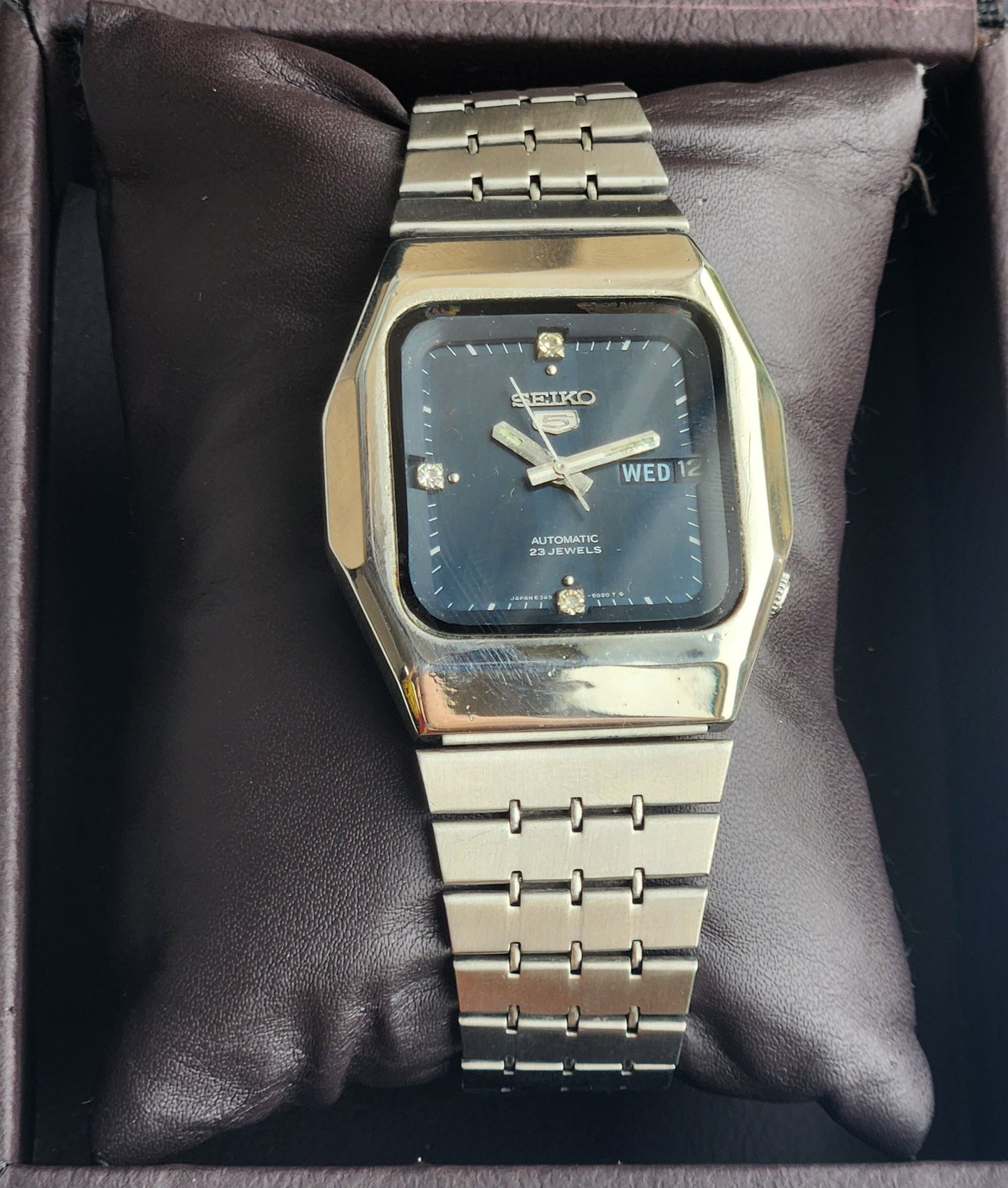 Vintage 1983 Original Seiko 5 Automatic 6349-501A Black Face 23 Jewels Day-Date Japanese Men's Wrist Watch ET84