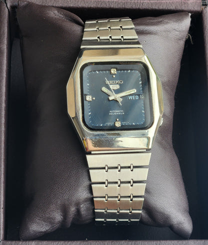 Vintage 1983 Original Seiko 5 Automatic 6349-501A Black Face 23 Jewels Day-Date Japanese Men's Wrist Watch ET84
