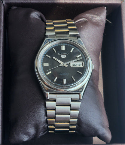 Vintage 1978 Original Seiko 5 Automatic 6309-8120 Black Face 17 Jewels Day-Date Japanese Men's Wrist Watch ET87