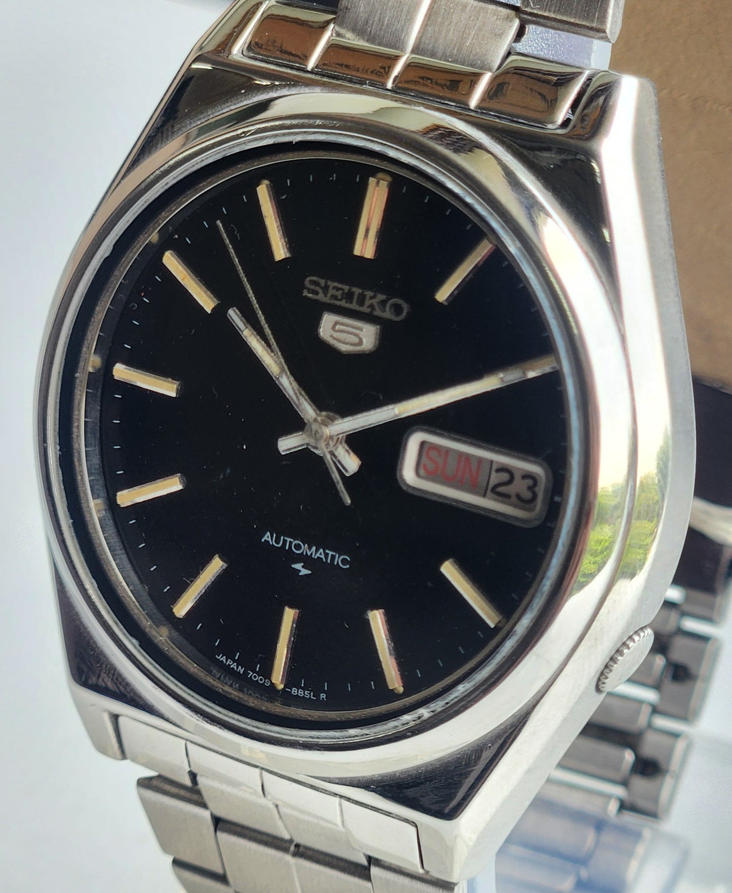 Vintage 1978 Original Seiko 5 Automatic 7009-8762 Black Face 17 Jewels Day-Date Japanese Men's Wrist Watch ET95