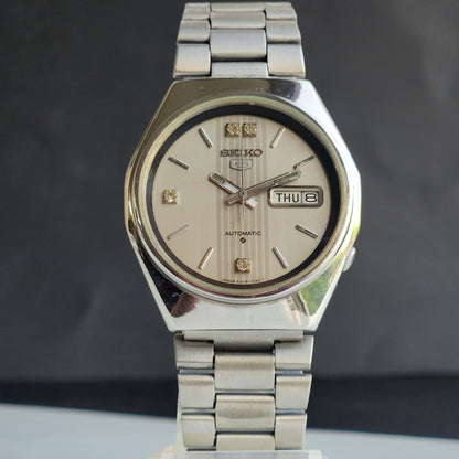 Vintage 1981 Original Seiko 5 Automatic 6309-7160 Grey Face 17 Jewels Day-Date Japanese Men's Wrist Watch ET103