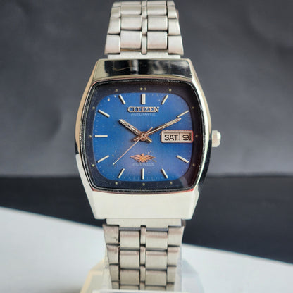 Vintage 1982 Original Citizen Automatic 8200 Blaue Face 21 Jewels Day-Date Japanese Men's Wrist Watch EG152