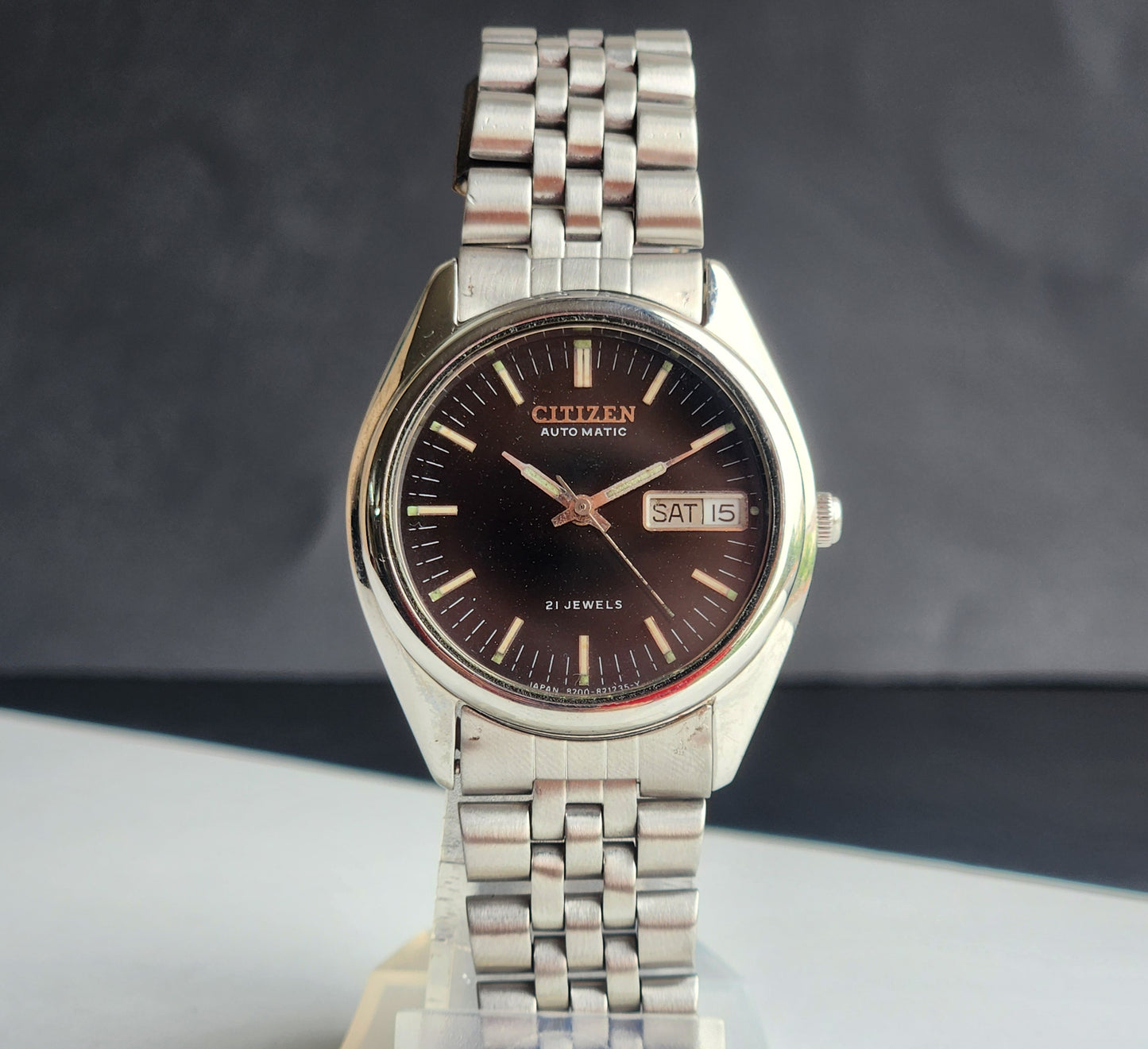 Vintage 1979 Original Citizen Automatic 8200 Black Face 21 Jewels Day-Date Japanese Men's Wrist Watch EG153