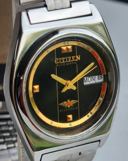 Vintage 1975 Original Citizen Automatic 8200 Black Face 21 Jewels Day-Date Japanese Men's Wrist Watch EG156