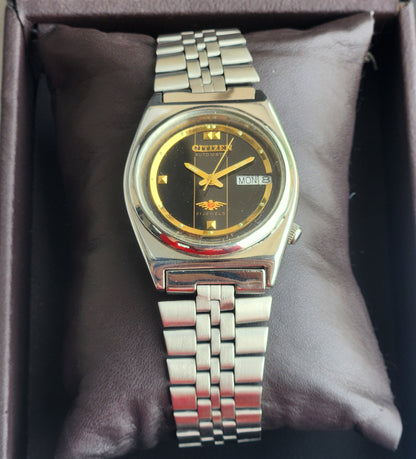 Vintage 1975 Original Citizen Automatic 8200 Black Face 21 Jewels Day-Date Japanese Men's Wrist Watch EG156