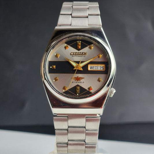 Vintage 1978 Original Citizen Automatic 8200 Black/Grey Face 21 Jewels Day-Date Japanese Men's Wrist Watch EG161
