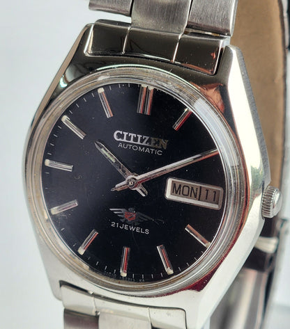Vintage 1975 Original Citizen Automatic 8200 Black Face 21 Jewels Day-Date Japanese Men's Wrist Watch EG162