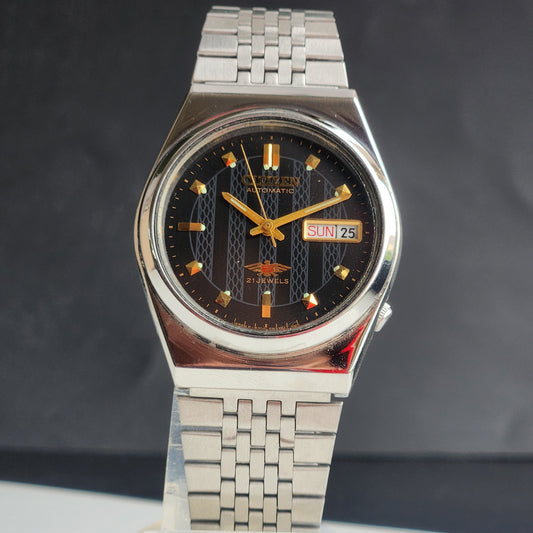 Vintage 1980 Original Citizen Automatic 8200 Black Face 21 Jewels Day-Date Japanese Men's Wrist Watch EG164