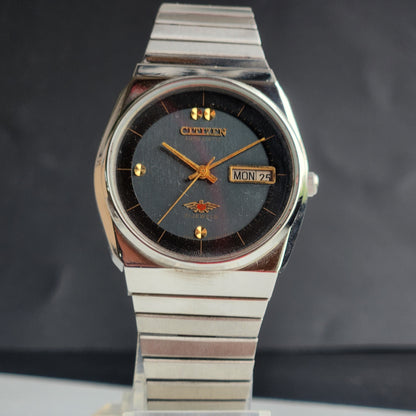 Vintage 1974 Original Citizen Automatic 8200 Black Face 21 Jewels Day-Date Japanese Men's Wrist Watch EG169