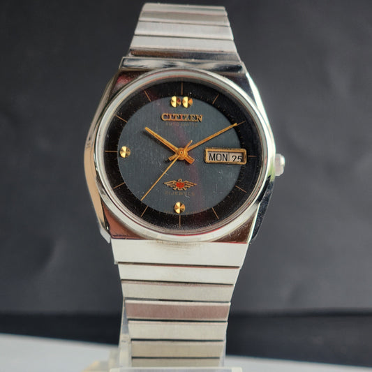 Vintage 1974 Original Citizen Automatic 8200 Black Face 21 Jewels Day-Date Japanese Men's Wrist Watch EG169