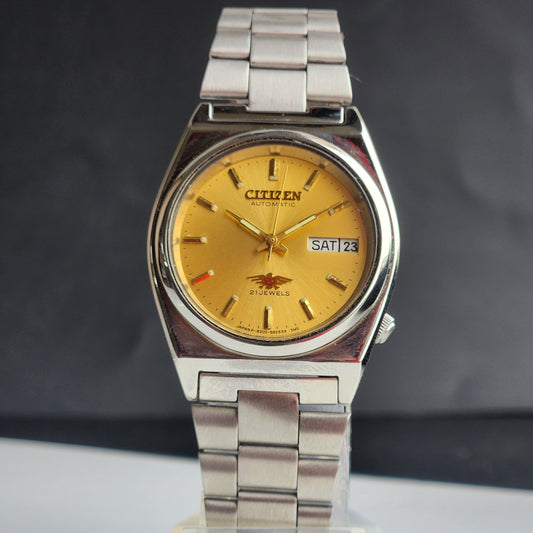 Vintage 1976 Original Citizen Automatic 8200 Golden Face 21 Jewels Day-Date Japanese Men's Wrist Watch EG171